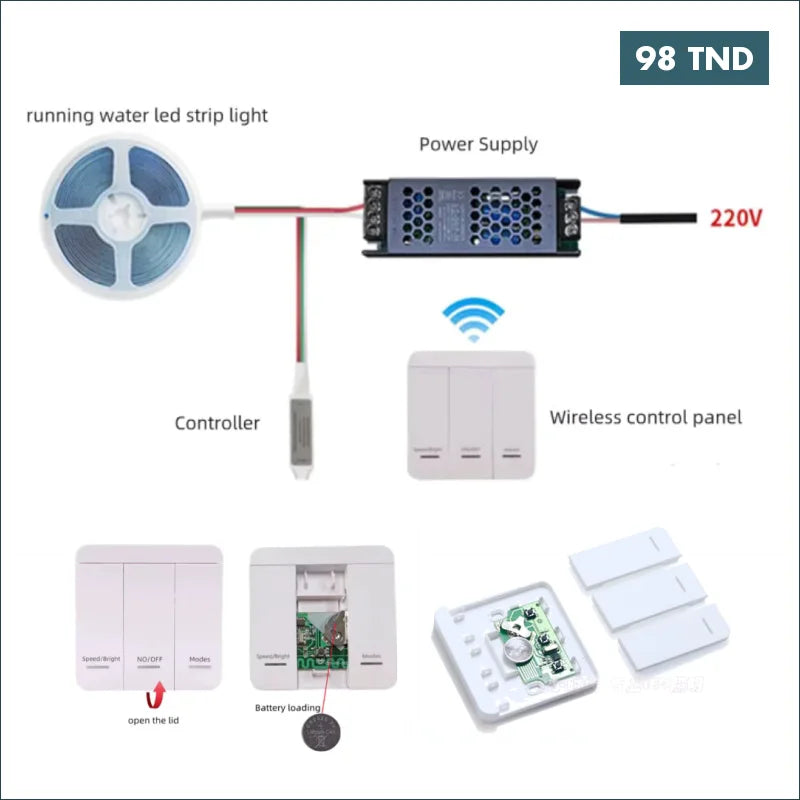 Acheter KIT Bande led lumineuse monochrome 10 Metres-8mm Blanc 6500K 24V  avec Télécommande sans fil RF en Tunisie -  Disponible au meilleur prix sur CoThings