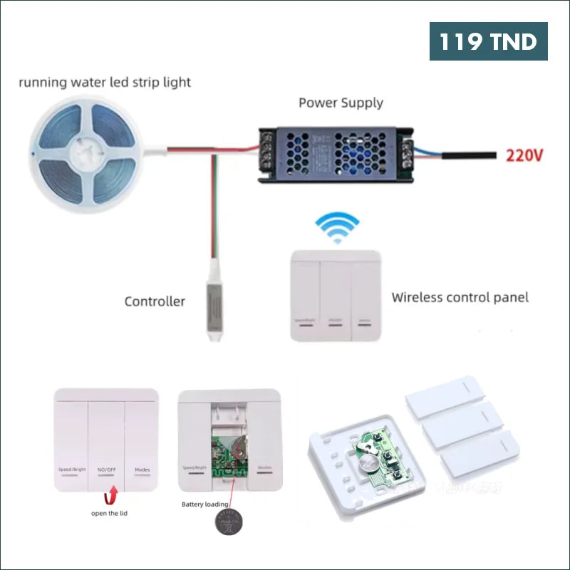 Acheter KIT Bande led lumineuse monochrome 10 Metres-8mm Blanc 6500K avec Télécommande sans fil RF et Alimentation 24V 100W en Tunisie -  Disponible au meilleur prix sur CoThings