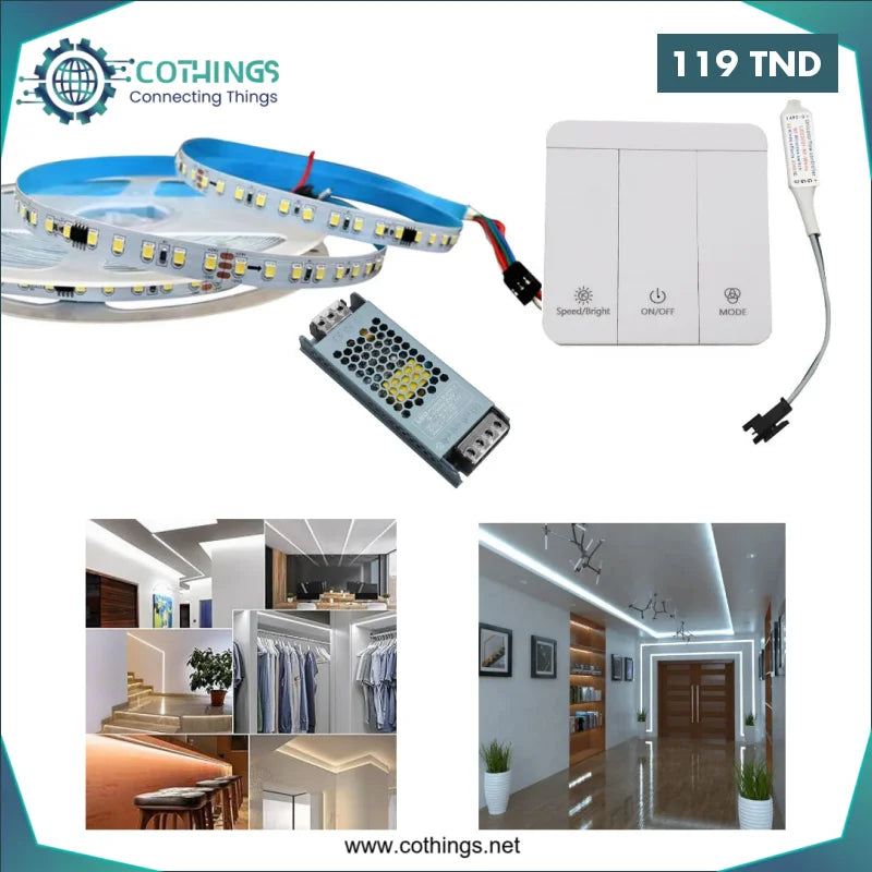 Acheter KIT Bande led lumineuse monochrome 10 Metres-8mm Blanc 6500K avec Télécommande sans fil RF et Alimentation 24V 100W en Tunisie -  Disponible au meilleur prix sur CoThings