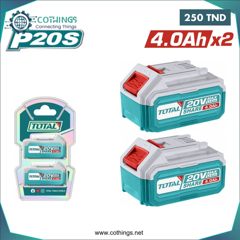 Acheter Kit de batterie lithium 20V 4Ah 2 pcs REF TOSLI240312 en Tunisie -  Disponible au meilleur prix sur CoThings