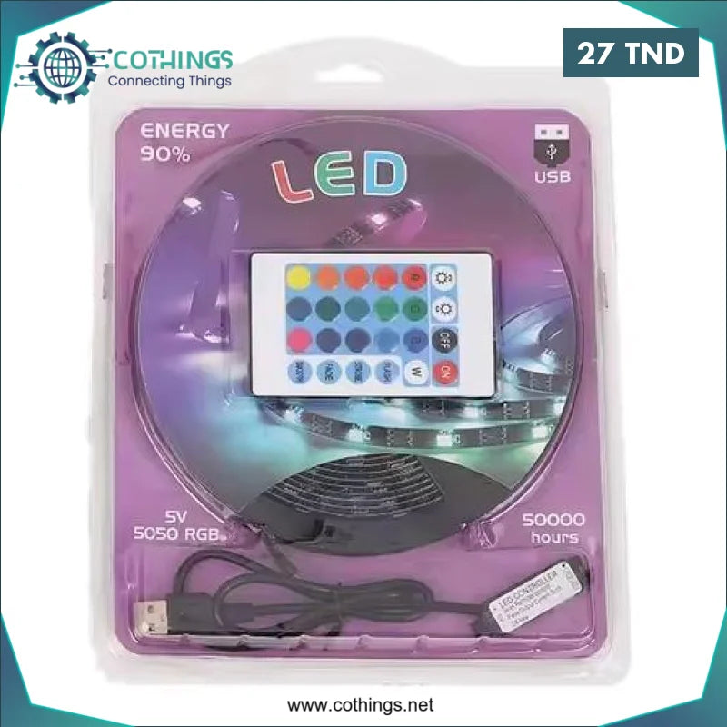 Acheter Kit Complet RGB 5050 5V USB 5m Ruban Télécommande en Tunisie -  Disponible au meilleur prix sur CoThings