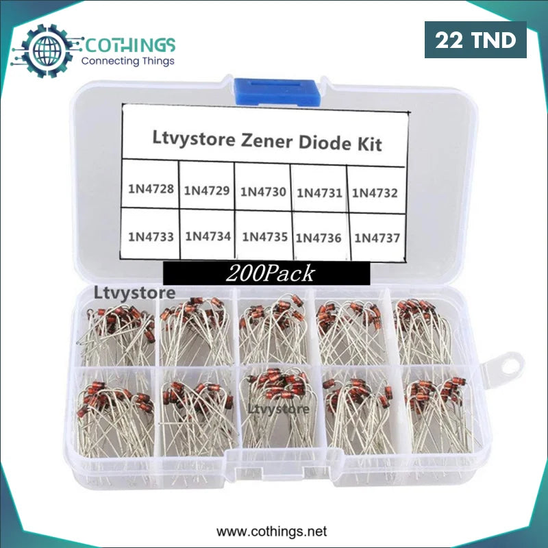 Acheter Kit de diodes Zener 200pcs 10 Valeurs avec boîtier transparent 1N4728 ~ 1N4737 en Tunisie -  Disponible au meilleur prix sur CoThings