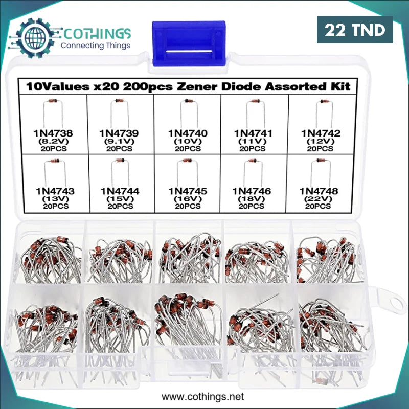 Acheter Kit de diodes Zener 200pcs 10 Valeurs avec boîtier transparent 1N4738~1N4748 en Tunisie -  Disponible au meilleur prix sur CoThings