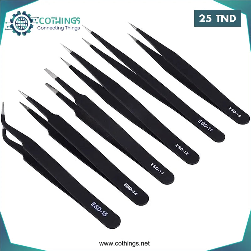 Acheter Kit de pinces ESD antistatiques Pince à épiler Lot de 6 pinces en Tunisie -  Disponible au meilleur prix sur CoThings