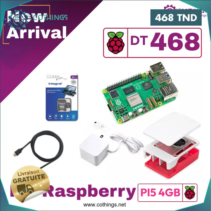 Acheter Kit Raspberry PI5 - 4GB en Tunisie -  Disponible au meilleur prix sur CoThings