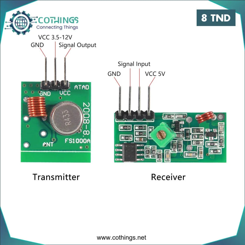 Acheter Kit RF sans fil 433Mhz (Émetteur+Récepteur) en Tunisie -  Disponible au meilleur prix sur CoThings