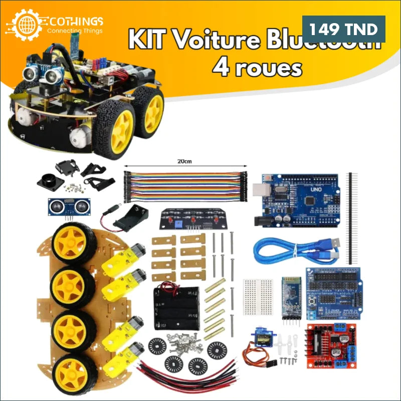 Acheter Kit Voiture 4WD Bluetooth 4 roues en Tunisie -  Disponible au meilleur prix sur CoThings