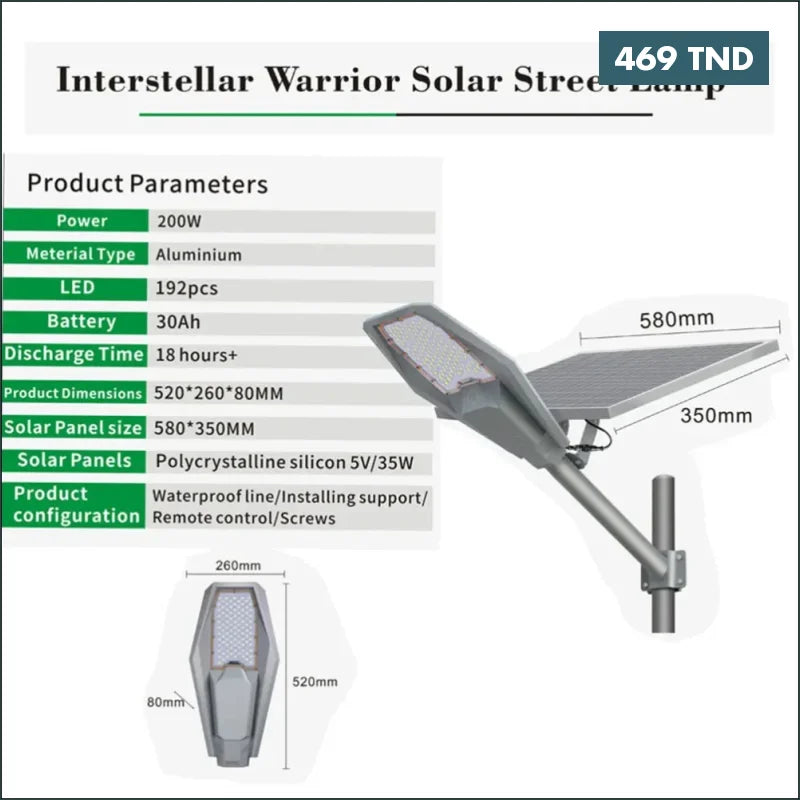 Acheter Lampadaire LED solaire 400W Rechargeable avec télécommande en Tunisie -  Disponible au meilleur prix sur CoThings