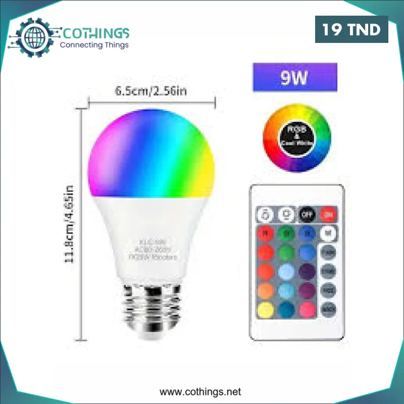 Acheter Lampe E27 LED Multicolor RGB 220V avec telecommande en Tunisie -  Disponible au meilleur prix sur CoThings
