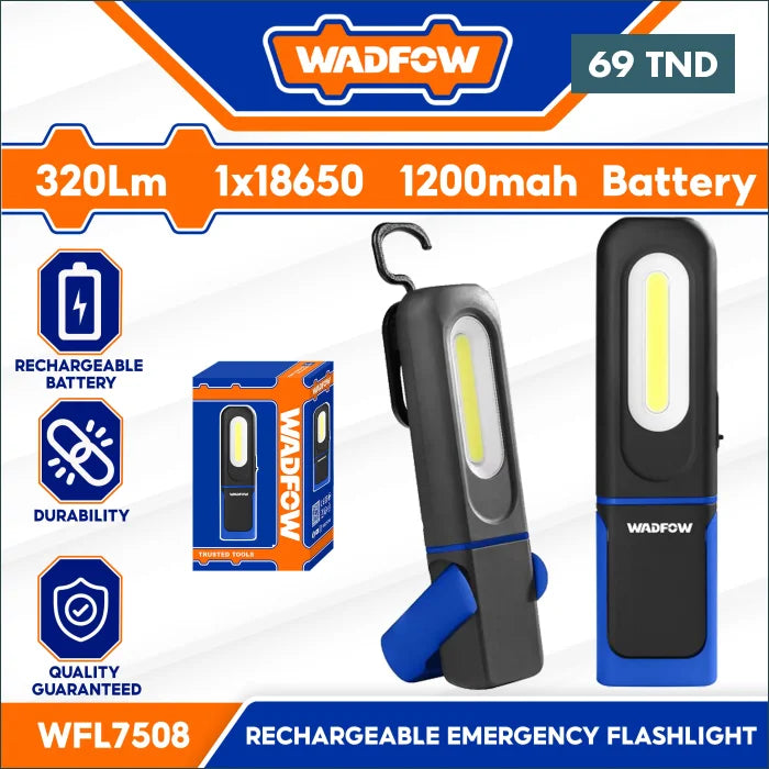 Acheter Lampe de poche (torche) d’urgence rechargeable WADFOW avec distance d’irradiation de 20 m 350 Lumens en Tunisie -  Disponible au meilleur prix sur CoThings