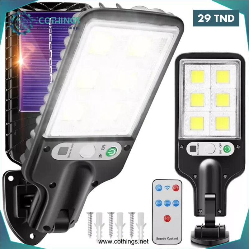 Acheter Lampe solaire de jardin avec capteur crépusculaire et mouvement | IP65, 72 LED COB, télécommande IR en Tunisie -  Disponible au meilleur prix sur CoThings