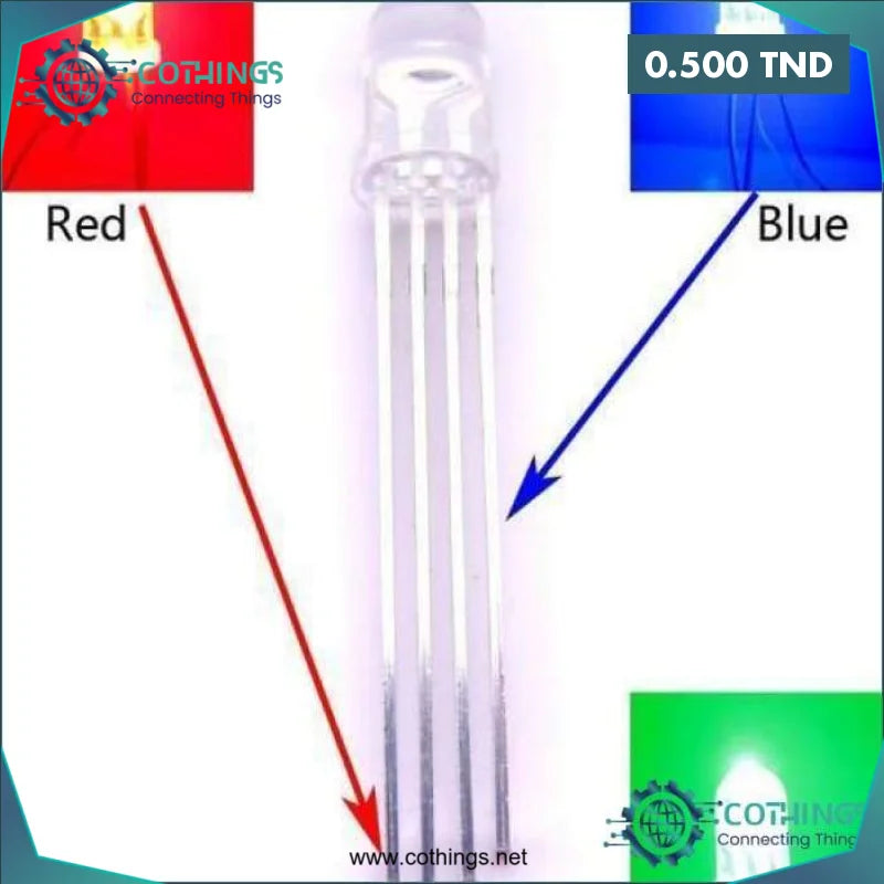 Acheter LED RGB 5mm 4 broches AC (1 pièces) en Tunisie -  Disponible au meilleur prix sur CoThings