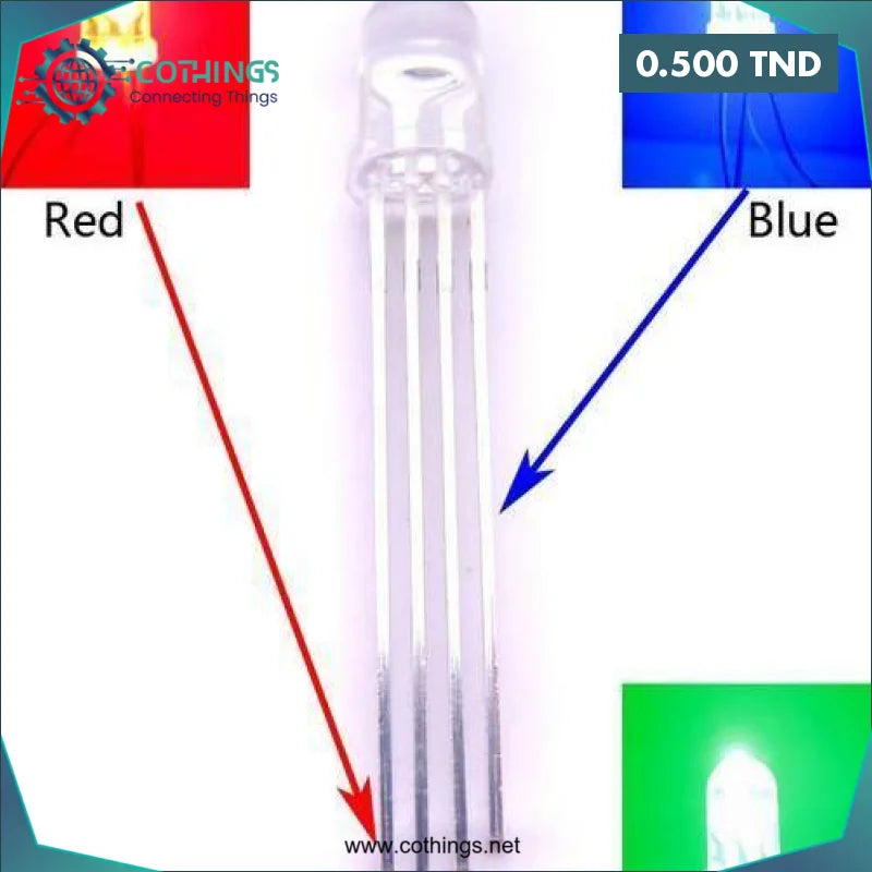 Acheter LED RGB 5mm 4 broches CC (1 pièces) en Tunisie -  Disponible au meilleur prix sur CoThings