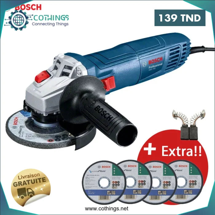 Acheter Meuleuse angulaire 115mm 710W GWS 700 + 4 Disque + Charbon BOSCH en Tunisie -  Disponible au meilleur prix sur CoThings