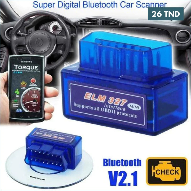 Acheter Mini Bluetooth ELM327 OBD2 Détecteur de panne de voiture V2.1 Automobile en Tunisie -  Disponible au meilleur prix sur CoThings