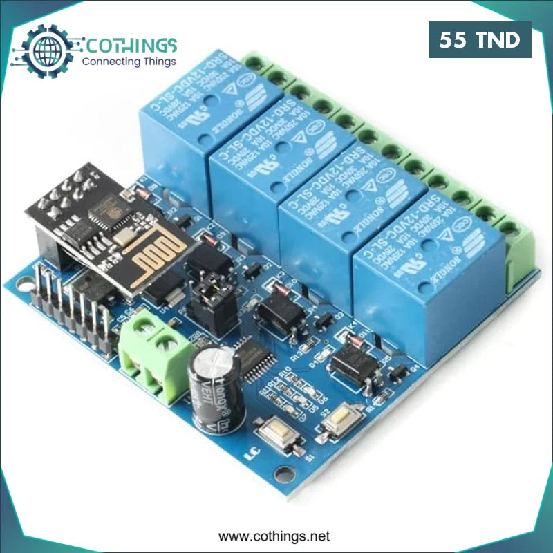 Acheter Module de 4 relais WiFi DC 5V ESP8266 commutateur télécommandé pour ESP01 en Tunisie -  Disponible au meilleur prix sur CoThings