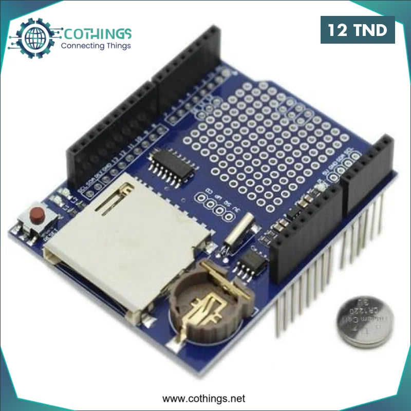 Acheter Module d’enregistrement de données V1.0 pour carte SD Arduino UNO Avec batterie en Tunisie -  Disponible au meilleur prix sur CoThings