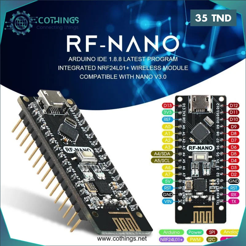 Acheter Module sans fil RF Arduino Nano intégré NRF24L01 avec soudure en Tunisie -  Disponible au meilleur prix sur CoThings