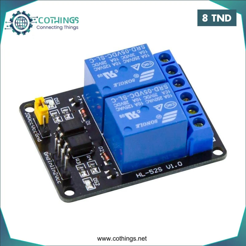 Acheter MODULE RELAIS 2 CANAUX 5V en Tunisie -  Disponible au meilleur prix sur CoThings
