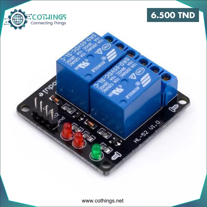 Acheter MODULE RELAIS 2 CANAUX 5V without light coupling en Tunisie -  Disponible au meilleur prix sur CoThings