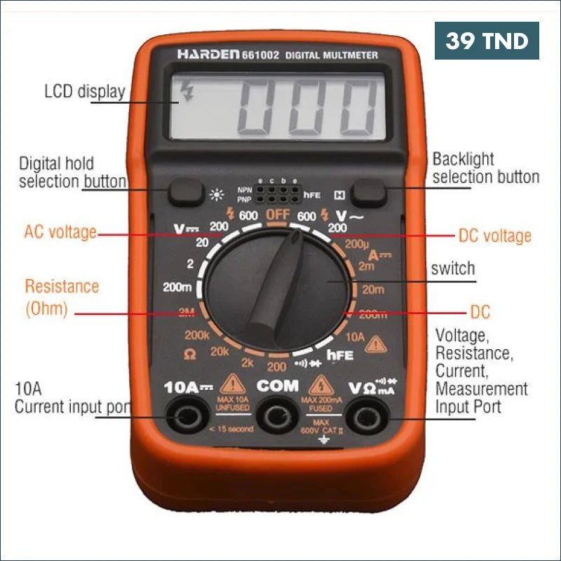 Acheter MULTIMETRE DIGITAL HARDEN 661002 en Tunisie -  Disponible au meilleur prix sur CoThings