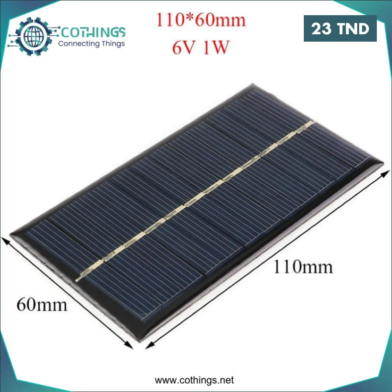 Acheter Panneau Solaire Monocristallin 6V 1W 110mm X 60mm en Tunisie -  Disponible au meilleur prix sur CoThings