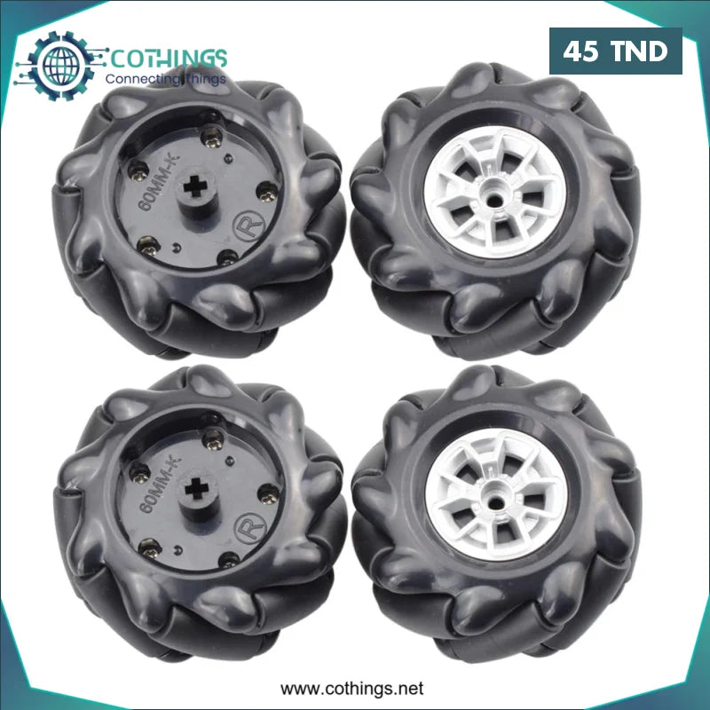 Acheter Pneu Omni Roue Noir Mecanum 60mm (4pcs) en Tunisie -  Disponible au meilleur prix sur CoThings