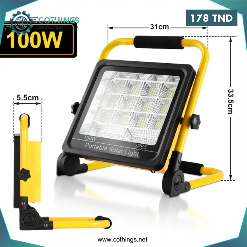 Acheter Projecteur LED 100W Rechargeable IP65 Projecteur solaire en Tunisie -  Disponible au meilleur prix sur CoThings