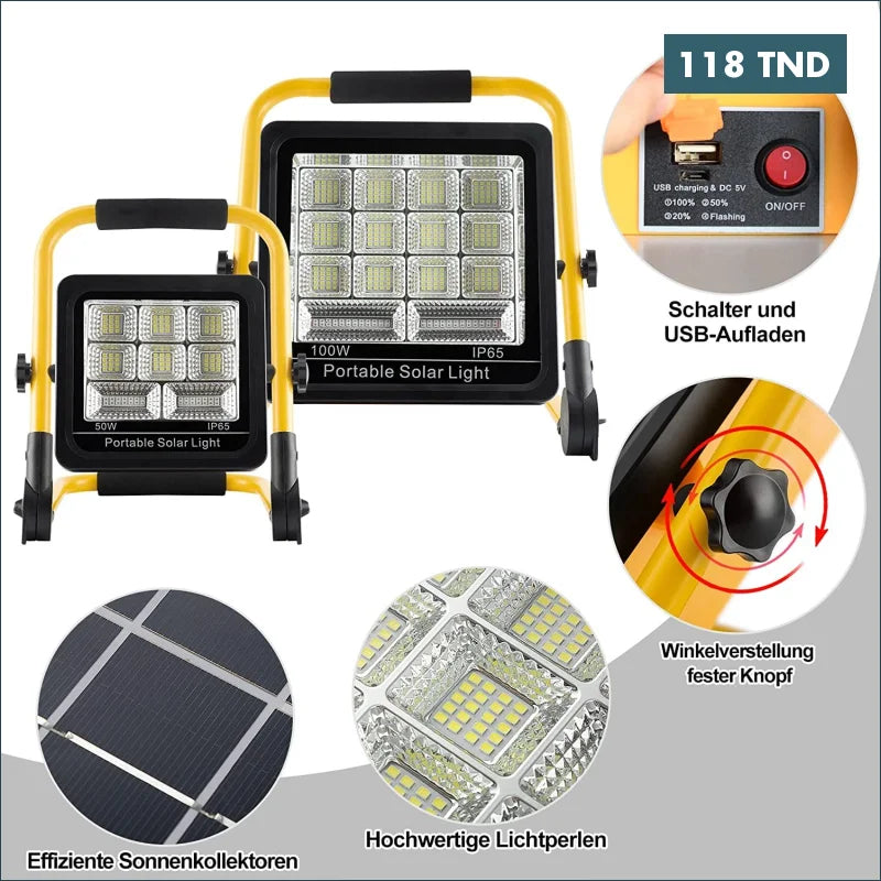 Acheter Projecteur LED 50W Rechargeable IP65 Projecteur solaire en Tunisie -  Disponible au meilleur prix sur CoThings