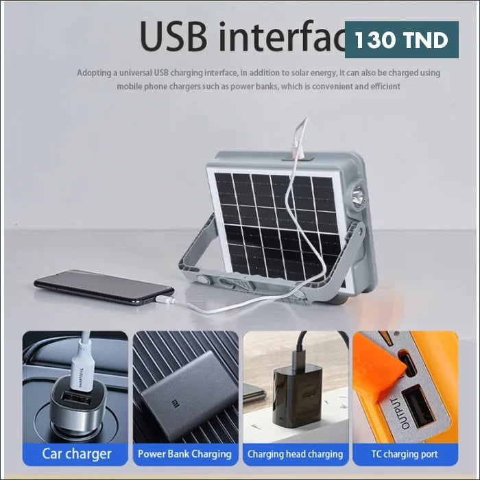 Acheter Projecteur solair multifonctionnel portable rechargeable 7200Mah par USB en Tunisie -  Disponible au meilleur prix sur CoThings