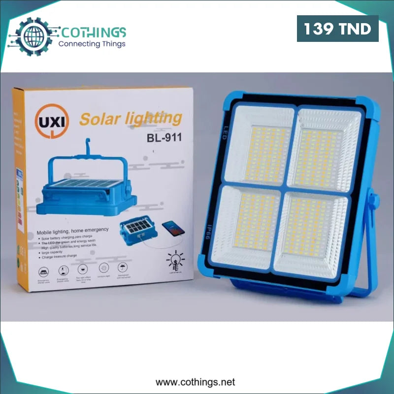 Acheter Projecteur solaire 200w rechargeable avec batteries 18650 sortie Port USB 5V/2A en Tunisie -  Disponible au meilleur prix sur CoThings