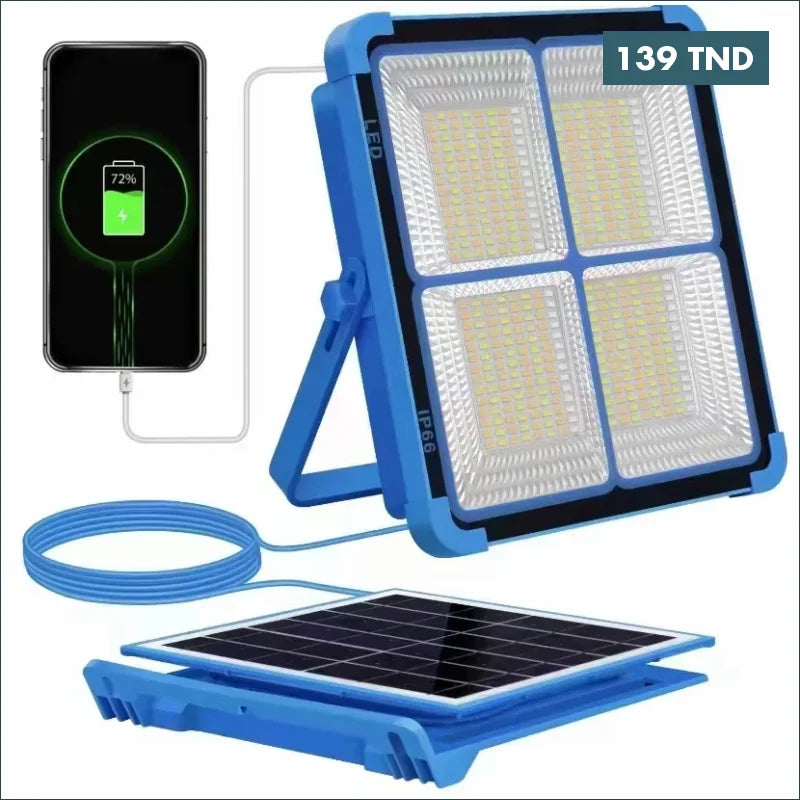 Acheter Projecteur solaire 200w rechargeable avec batteries 18650 sortie Port USB 5V/2A en Tunisie -  Disponible au meilleur prix sur CoThings