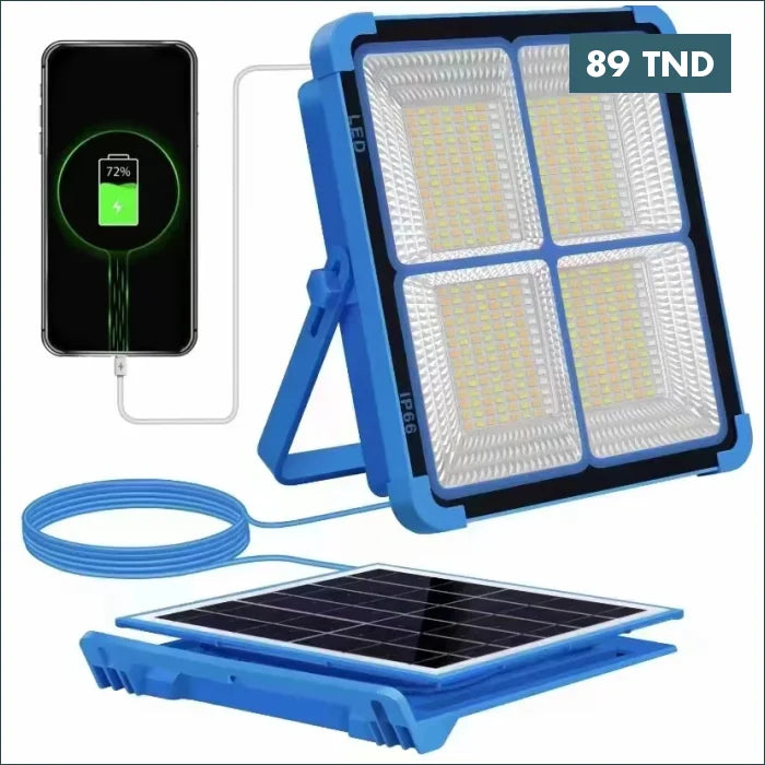 Acheter Projecteur solaire 50w rechargeable avec batteries 18650 sortie Port USB 5V/2A en Tunisie -  Disponible au meilleur prix sur CoThings