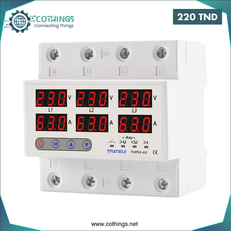 Acheter Protecteur de tension de courant triphasé 63 A avec N 3 x 230V en Tunisie -  Disponible au meilleur prix sur CoThings