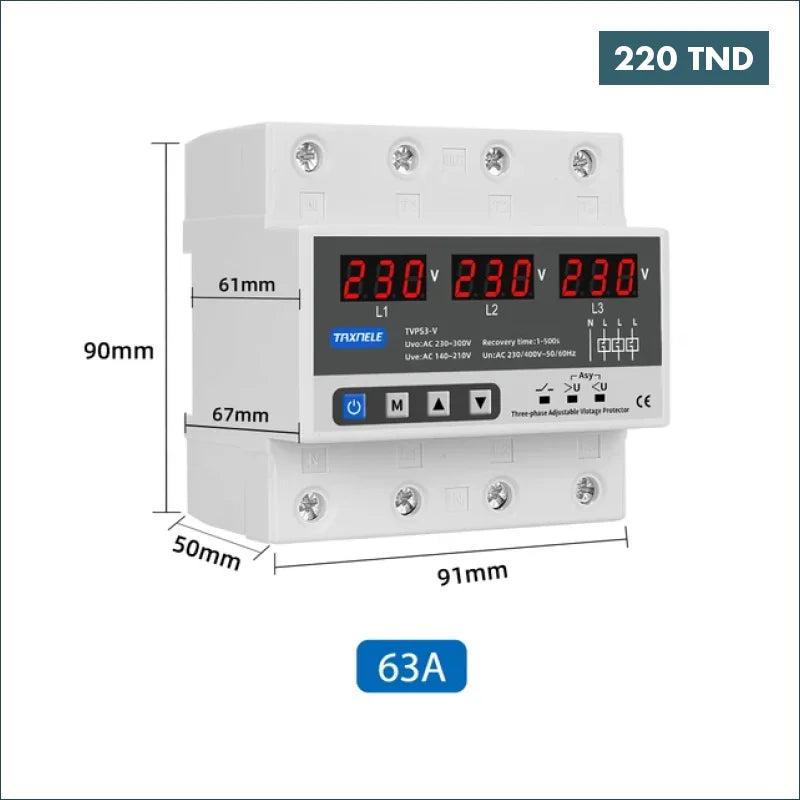 Acheter Protecteur de tension de courant triphasé 63 A avec N 3 x 230V en Tunisie -  Disponible au meilleur prix sur CoThings