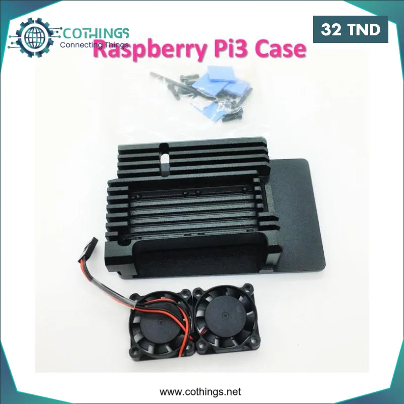 Acheter Protection en aluminium avec deux ventilateurs pour Raspberry Pi 3B/3B+ en Tunisie -  Disponible au meilleur prix sur CoThings