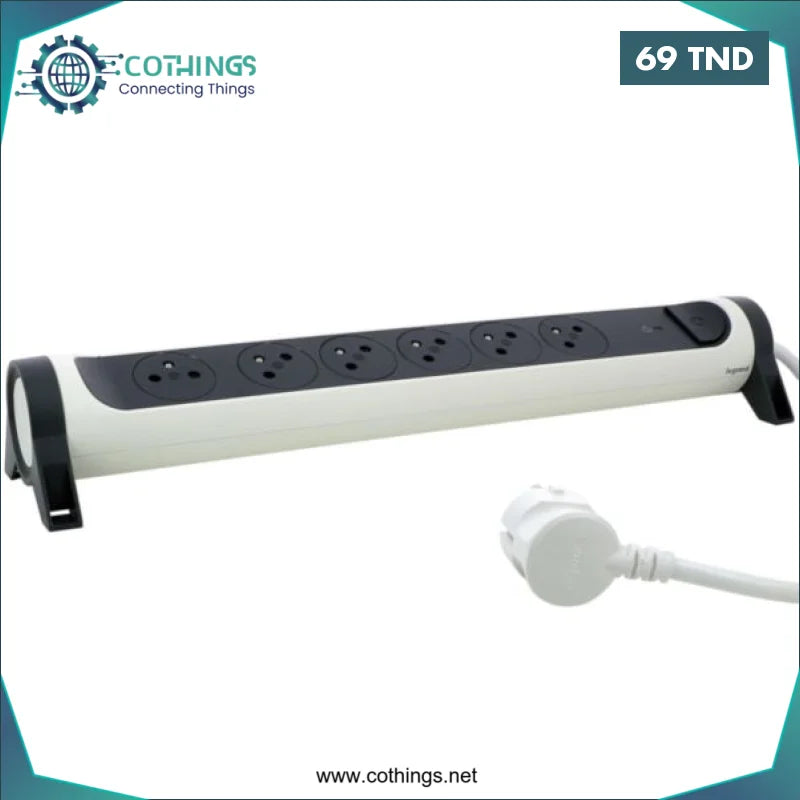 Acheter Multiprise avec bloc rotatif de 6 prises 2P+T Surface , interrupteur et cordon longueur 1,5m - blanc et gris foncé en Tunisie -  Disponible au meilleur prix sur CoThings