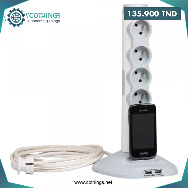 Acheter Rallonge multiprise verticale multimédia protégée-4x2P+T + 1 socle 2 prises/1 fiche USB-2m en Tunisie -  Disponible au meilleur prix sur CoThings