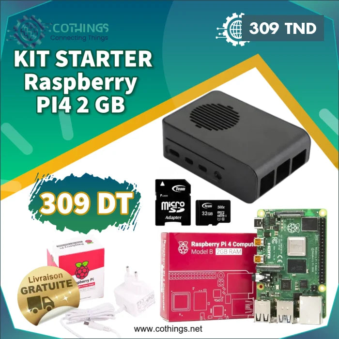 Acheter Raspberry PI 4 2GB Starter Kit en Tunisie -  Disponible au meilleur prix sur CoThings