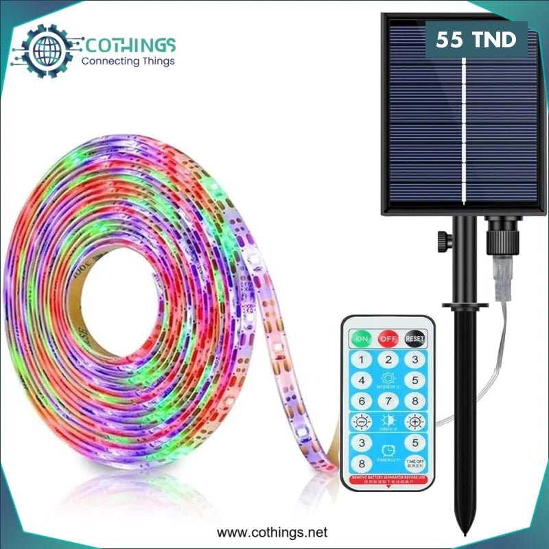 Acheter Ruban RGB solaire avec télécommande 5m décoratif d'extérieur en Tunisie -  Disponible au meilleur prix sur CoThings