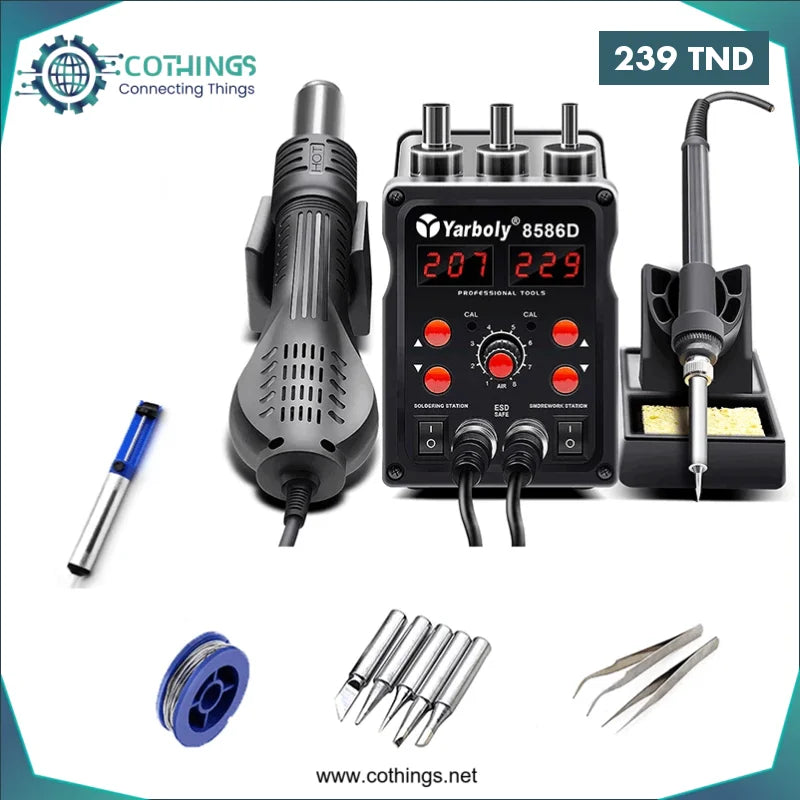 Acheter Station de soudure Portable Pistolet à air chaud numérique LED 8586d Yarboly en Tunisie -  Disponible au meilleur prix sur CoThings