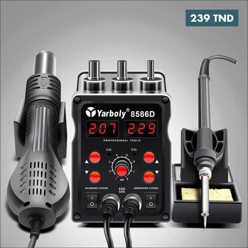 Acheter Station de soudure Portable Pistolet à air chaud numérique LED 8586d Yarboly en Tunisie -  Disponible au meilleur prix sur CoThings