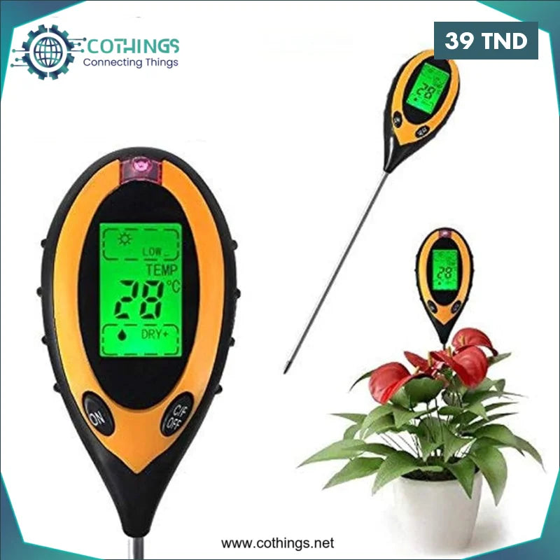 Acheter Testeur d'humidité et PH-mètre numérique 4 en 1 pour sol, température et lumière du soleil, pour le jardinage et l'agriculture avec lumière noire en Tunisie -  Disponible au meilleur prix sur CoThings