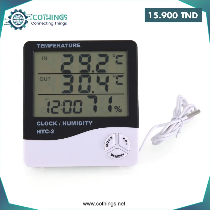 Acheter Thermohygromètre HTC-2 à une seule température avec réveil et piles en Tunisie -  Disponible au meilleur prix sur CoThings