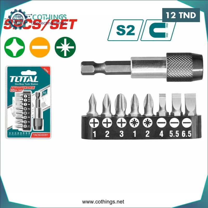 Acheter TOTAL Jeu d’embouts de tournevis 9pcs en Tunisie -  Disponible au meilleur prix sur CoThings