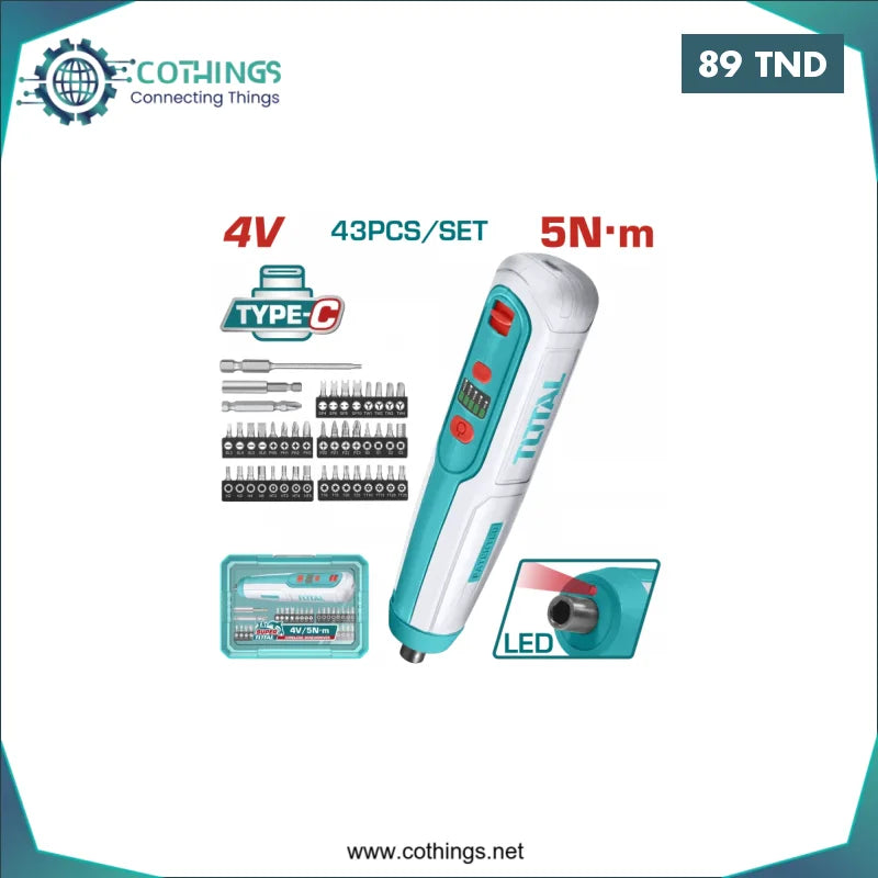 Acheter Tournevis rechargable 4V 5NM 43PCS TOTAL en Tunisie -  Disponible au meilleur prix sur CoThings