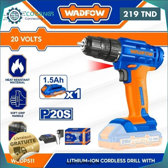 Acheter Visseuse 20V 1 Batterie WCDP521 WADFOW avec fonction marteau en Tunisie -  Disponible au meilleur prix sur CoThings