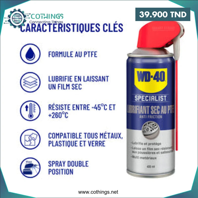 Acheter WD-40 Lubrifiant sec au PTFE Anti-Friction 400ML en Tunisie -  Disponible au meilleur prix sur CoThings