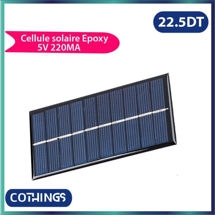 Acheter Panneau Solaire EPOXY 135x64.7mm 5V 220MA en Tunisie -  Disponible au meilleur prix sur CoThings