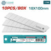 Acheter 10 Lames Cutter 18x100mm Épaisseur 0,5mm Acier Haute Qualité Étui TOTAL THT519112 en Tunisie - Disponible au meilleur prix sur CoThings